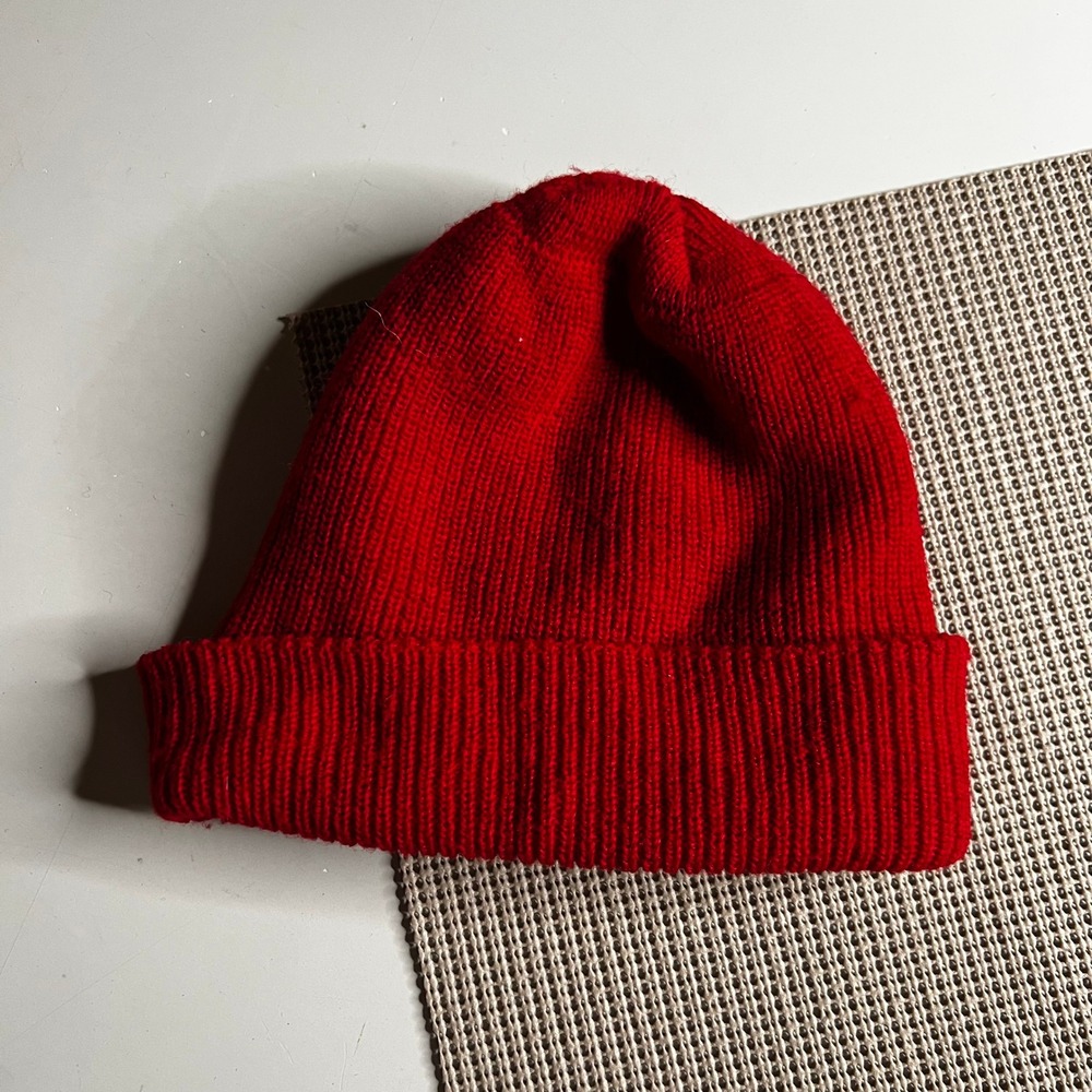Wigwam Mills Red Beanie 100% Pure Virgin Wool Knit Watch Cap Hat Made in USA